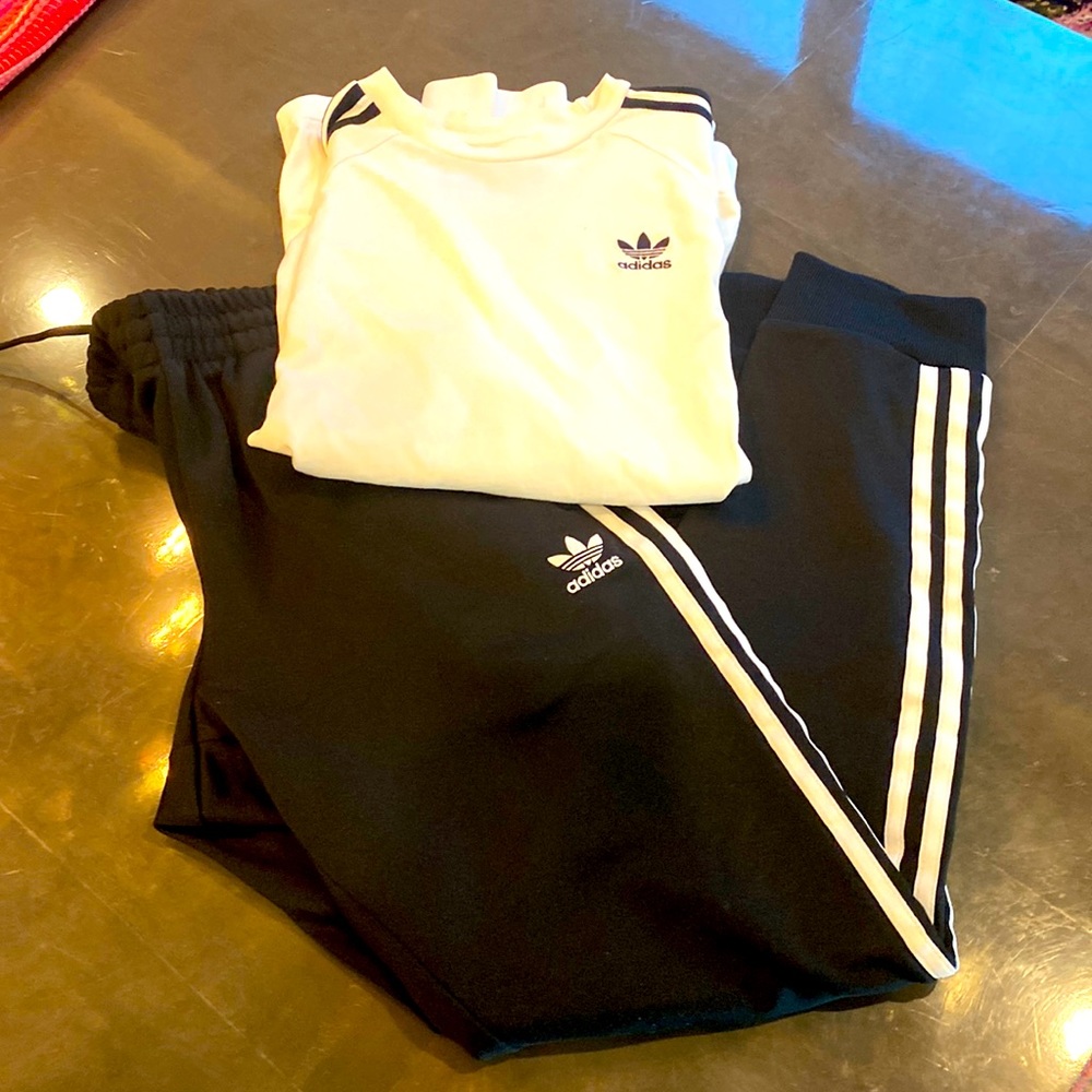 Adidas joggers and long sleeve shirt